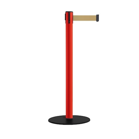 Stanchion Belt Barrier Red Post Low Base 13ft. Light Brown Belt